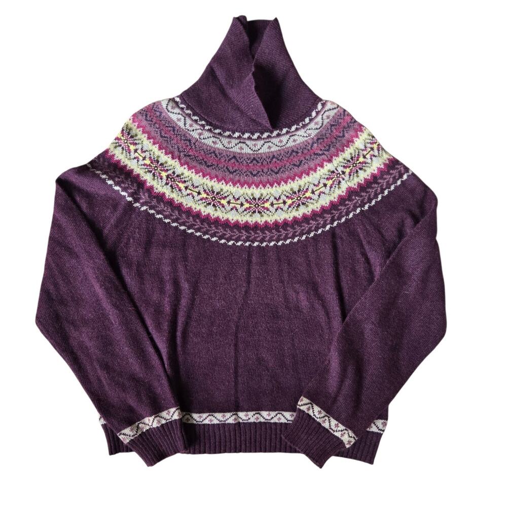 Vintage Deadstock Womens Fair Isle Sweater Large Angora Blend Purple Heritage